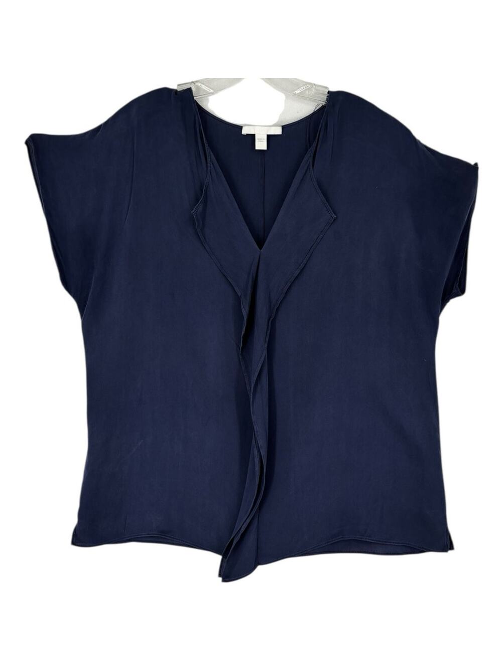 Hugo Boss Intessa Stretch Silk Top Size 12 Womens Navy Blue Blouse Designer